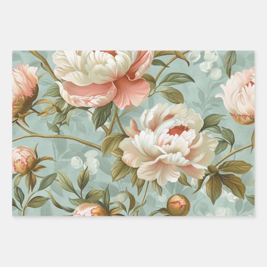 ヴィンテージピーニーパステルフローラギフト ラッピングペーパーシート (正面)