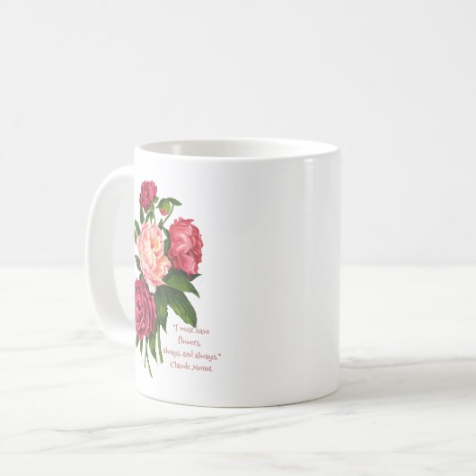 ヴィンテージピーニーフラワーモネフローラ引用文 コーヒーマグカップ (正面左)