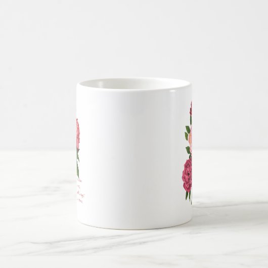ヴィンテージピーニーフラワーモネフローラ引用文 コーヒーマグカップ (中央)
