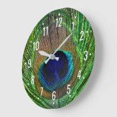 ヴィンテージピーフクロウデコール – アンティークピーコックフェザー ラージ壁時計 (傾斜)