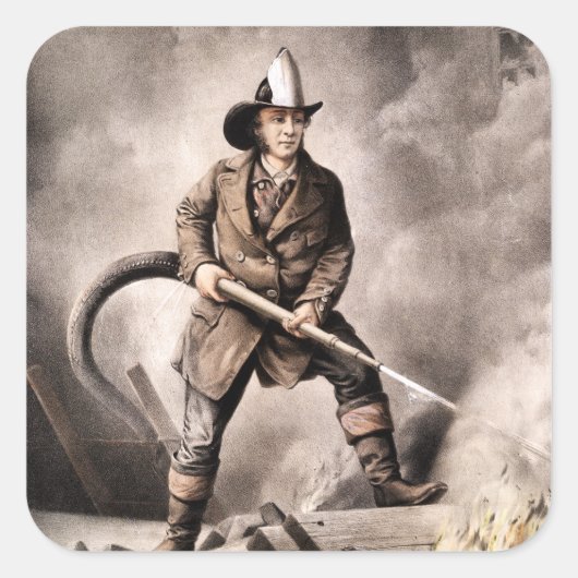 ヴィンテージファイアマンイラストレーション スクエアシール (正面)