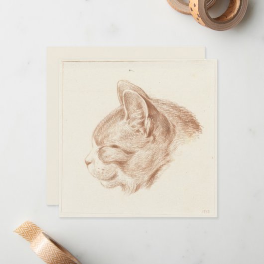 ヴィンテージファインアート猫のスケッチ ノートカード (正面/裏面インサイチュ)