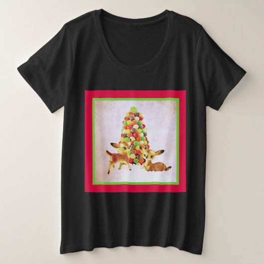 ヴィンテージファウズバイガムドロップクリスマスツリープラスサイズ プラスサイズTシャツ (デザイン正面)