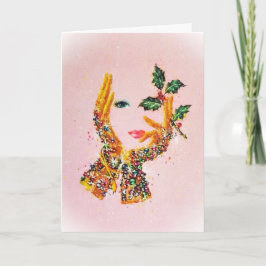 ヴィンテージファッショナブル女性ホリー'Tis the season サンキューカード