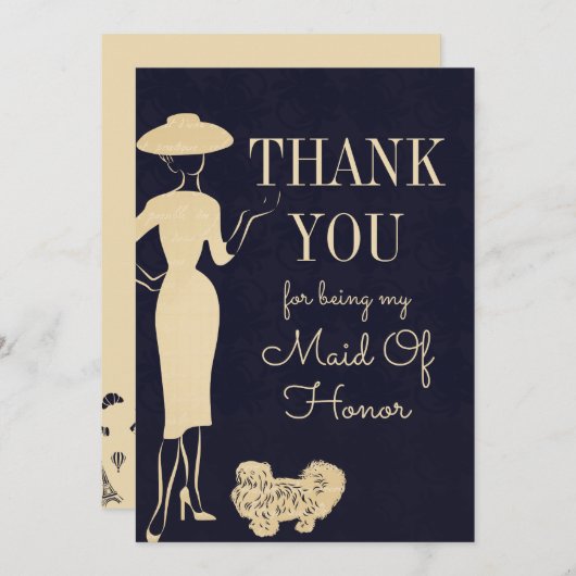 ヴィンテージファッションお礼メイド・オブ・オーナー(花嫁付き添い人)カード サンキューカード (正面/裏面)