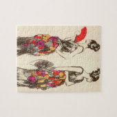 ヴィンテージファッションの女性と春ドレス ジグソーパズル (横)