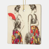 ヴィンテージファッションの女性と春ドレス セラミックオーナメント (左)