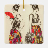 ヴィンテージファッションの女性と春ドレス セラミックオーナメント (裏面)