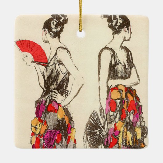 ヴィンテージファッションの女性と春ドレス セラミックオーナメント (裏面)