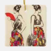 ヴィンテージファッションの女性と春ドレス セラミックオーナメント (正面)