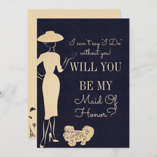 ヴィンテージファッションは私のメイド・オブ・オーナー(花嫁付き添い人)カード 招待状 (正面/裏面)