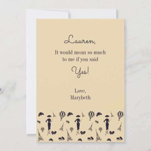 ヴィンテージファッションは私の花ガールカードになる 招待状 (裏面)