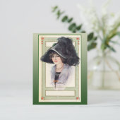 ヴィンテージファッションイラストレーションとBlack Hat ポストカード (スタンド正面)