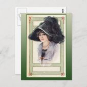 ヴィンテージファッションイラストレーションとBlack Hat ポストカード (正面/裏面)