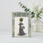 ヴィンテージファッションイラストレーションレディボタニカルハット ポストカード (スタンド正面)