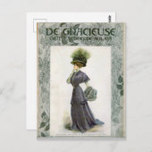 ヴィンテージファッションイラストレーションレディボタニカルハット ポストカード (正面/裏面)