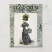 ヴィンテージファッションイラストレーションレディボタニカルハット ポストカード (正面)