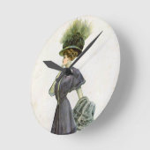 ヴィンテージファッションイラストレーションレディボタニカルハット ラウンド壁時計 (傾斜)