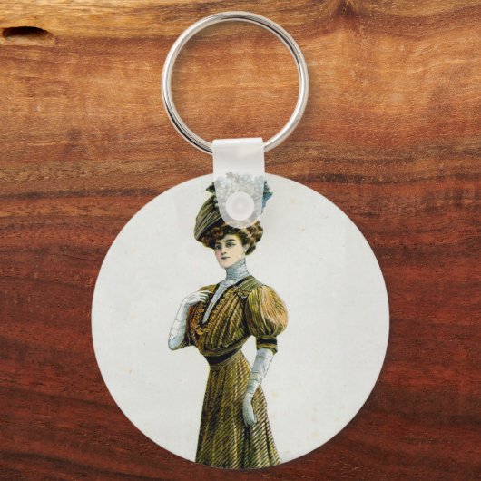 ヴィンテージファッションイラストレーションレディーイングレープハット キーホルダー (裏面)