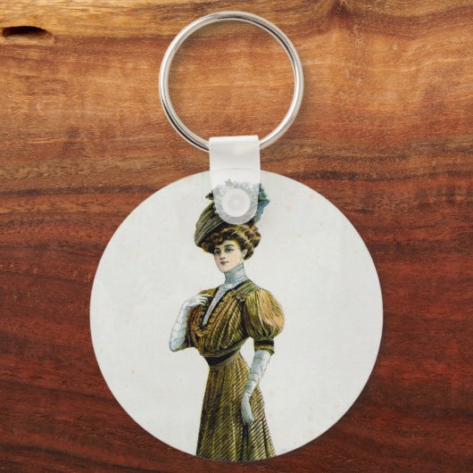ヴィンテージファッションイラストレーションレディーイングレープハット キーホルダー (正面)