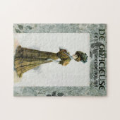 ヴィンテージファッションイラストレーションレディーイングレープハット ジグソーパズル (横)