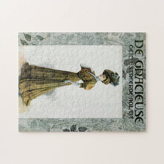 ヴィンテージファッションイラストレーションレディーイングレープハット ジグソーパズル (横)