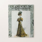 ヴィンテージファッションイラストレーションレディーイングレープハット ジグソーパズル (縦)