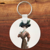 ヴィンテージファッションイラストレーションレディーフェザーハット キーホルダー (裏面)