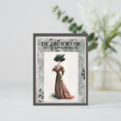 ヴィンテージファッションイラストレーションレディーフェザーハット ポストカード (スタンド正面)