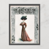 ヴィンテージファッションイラストレーションレディーフェザーハット ポストカード (正面)