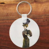 ヴィンテージファッションイラストレーションレディーフェザーボーハット キーホルダー (裏面)