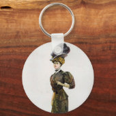 ヴィンテージファッションイラストレーションレディーフェザーボーハット キーホルダー (正面)