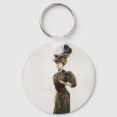 ヴィンテージファッションイラストレーションレディーフェザーボーハット キーホルダー (裏面)