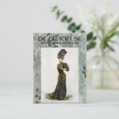 ヴィンテージファッションイラストレーションレディーフェザーボーハット ポストカード (スタンド正面)