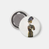 ヴィンテージファッションイラストレーションレディーフェザーボーハット マグネット (正面/裏面)