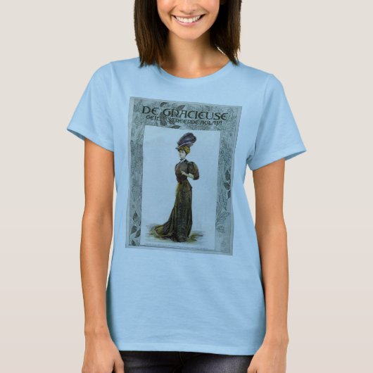 ヴィンテージファッションイラストレーションレディーフェザーボーハット Tシャツ (正面)