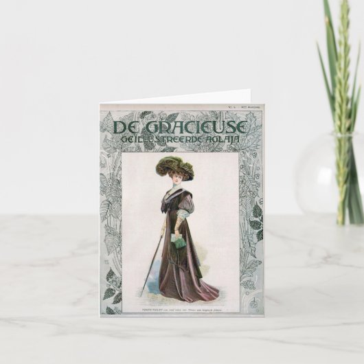 ヴィンテージファッションイラストレーションレディ付き杖 カード (正面)