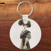 ヴィンテージファッションイラストレーションレディ付き杖 キーホルダー (正面)