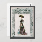 ヴィンテージファッションイラストレーションレディ付き杖 ポストカード (正面/裏面)