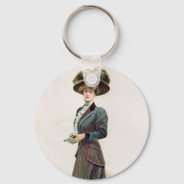 ヴィンテージファッションイラストレーション女性が本を持っている キーホルダー