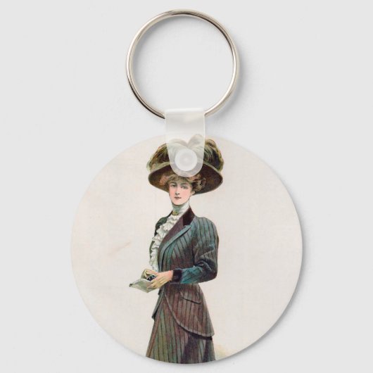 ヴィンテージファッションイラストレーション女性が本を持っている キーホルダー (正面)