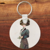 ヴィンテージファッションイラストレーション女性が本を持っている キーホルダー (正面)
