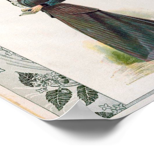 ヴィンテージファッションイラストレーション女性が本を持っている ポスター (角)