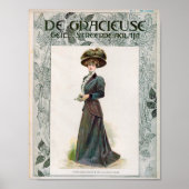 ヴィンテージファッションイラストレーション女性が本を持っている ポスター (正面)