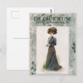 ヴィンテージファッションイラストレーション女性が本を持っている ポストカード (正面/裏面)