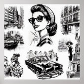 ヴィンテージファッションガールスケッチ ポスター (正面)