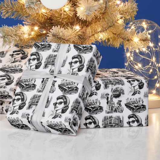 ヴィンテージファッションガールスケッチ ラッピングペーパー (クリスマス)