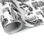 ヴィンテージファッションガールスケッチ ラッピングペーパー (ロールコーナー)