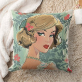 ヴィンテージファッションガールピロー、レトロホームデコール クッション (ブランケット)