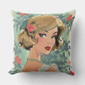 ヴィンテージファッションガールピロー、レトロホームデコール クッション (正面)